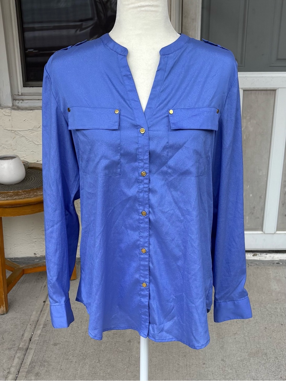 Charter Club Muted Slate Blue Utility Roll-Tab Blouse - Size Medium (Like New) - Picture 8 of 9